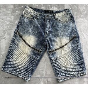 West 49 Mens Blue Acid Wash Denim Biker Shorts Flat Front Zip 5-Pocket
